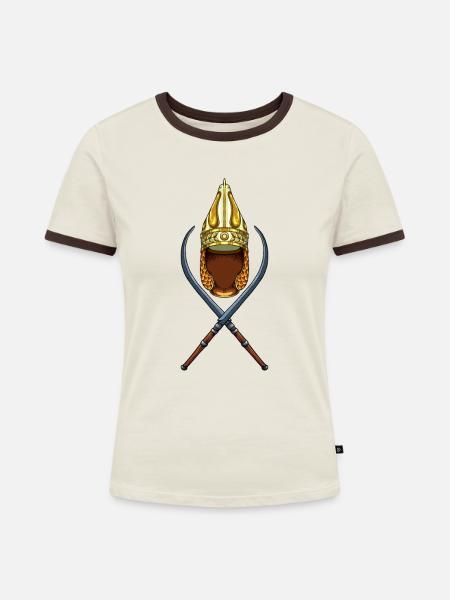 Daker Schwerter und Helm - Frauen Kontrast-T-Shirt - Off-White/Dunkelbraun