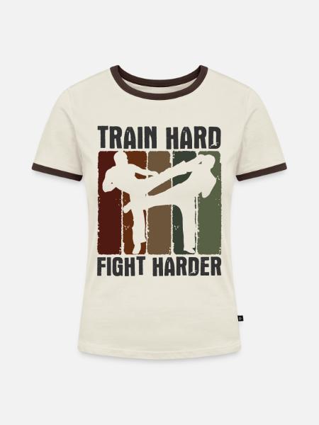 Kickboxing - Frauen Kontrast-T-Shirt - Off-White/Dunkelbraun