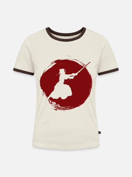 Japanischer Schwertkampf Kendo - Frauen Kontrast-T-Shirt - Off-White/Dunkelbraun