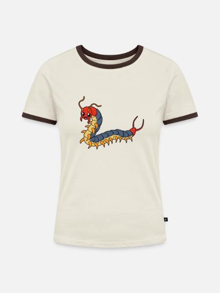 Kawaii Tausendfüßer - Frauen Kontrast-T-Shirt - Off-White/Dunkelbraun