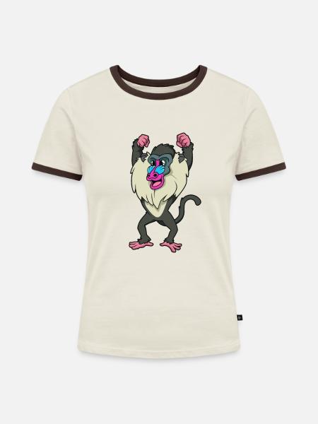 Kawaii Mandrill - Frauen Kontrast-T-Shirt - Off-White/Dunkelbraun