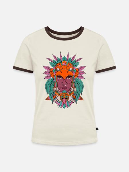 Aztekischer Krieger - Adlerkrieger - Frauen Kontrast-T-Shirt - Off-White/Dunkelbraun
