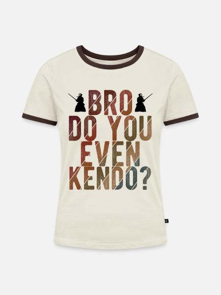 Japanischer Schwertkampf Kendo - Frauen Kontrast-T-Shirt - Off-White/Dunkelbraun