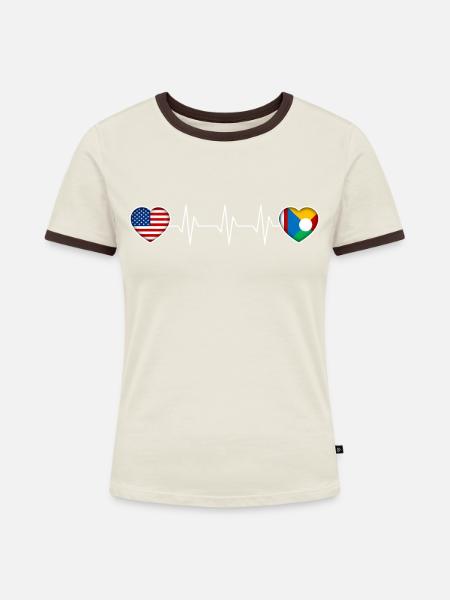Réunion - Frauen Kontrast-T-Shirt - Off-White/Dunkelbraun