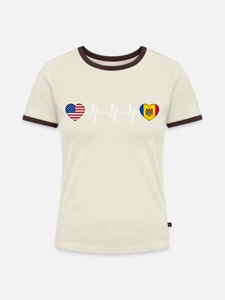 Moldawien - Frauen Kontrast-T-Shirt - Off-White/Dunkelbraun