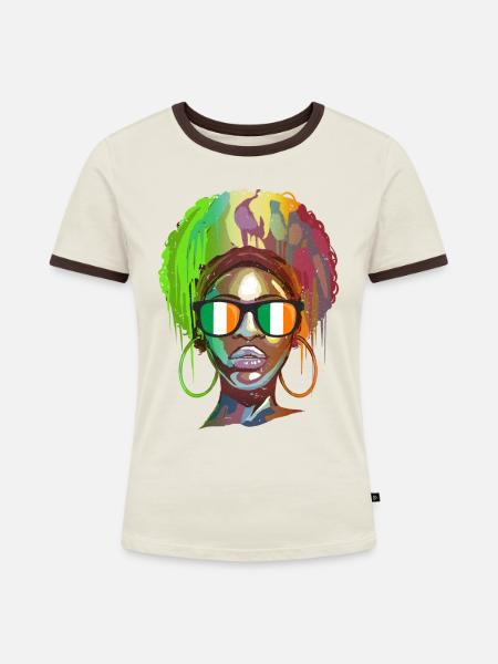 Irland - Frauen Kontrast-T-Shirt - Off-White/Dunkelbraun
