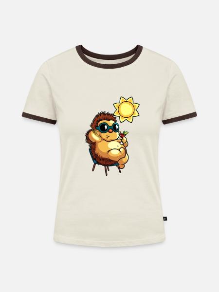 Comic Igel genießt einen Cocktail - Frauen Kontrast-T-Shirt - Off-White/Dunkelbraun