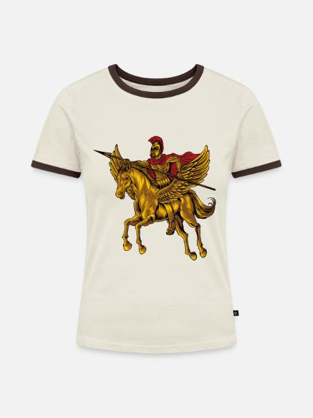 Bellerophon - Frauen Kontrast-T-Shirt - Off-White/Dunkelbraun