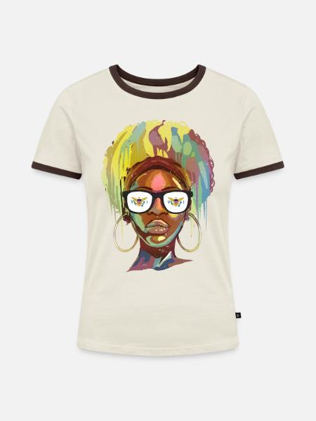 Amerikanische Jungferninseln - Frauen Kontrast-T-Shirt - Off-White/Dunkelbraun