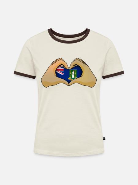 Britische Jungferninseln - Frauen Kontrast-T-Shirt - Off-White/Dunkelbraun
