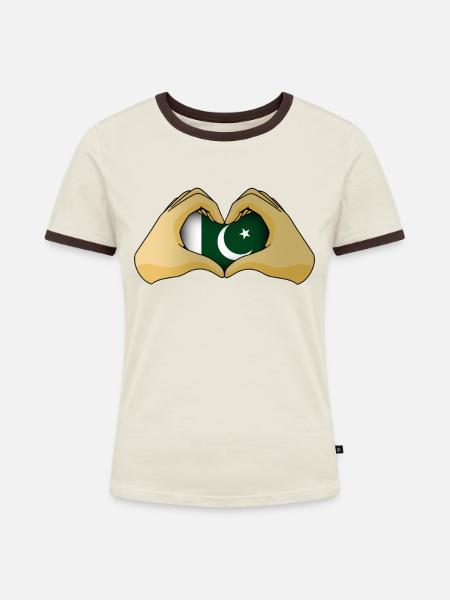 Pakistan - Frauen Kontrast-T-Shirt - Off-White/Dunkelbraun