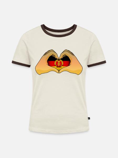 DDR - Frauen Kontrast-T-Shirt - Off-White/Dunkelbraun