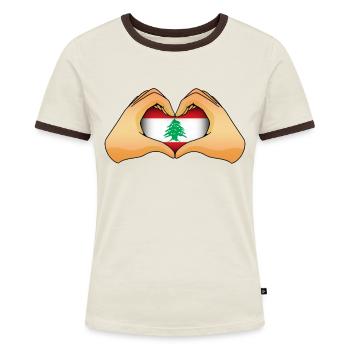 Libanon - Frauen Kontrast-T-Shirt - Off-White/Dunkelbraun - Vorne - AI Model Female 172 dark (172cm)