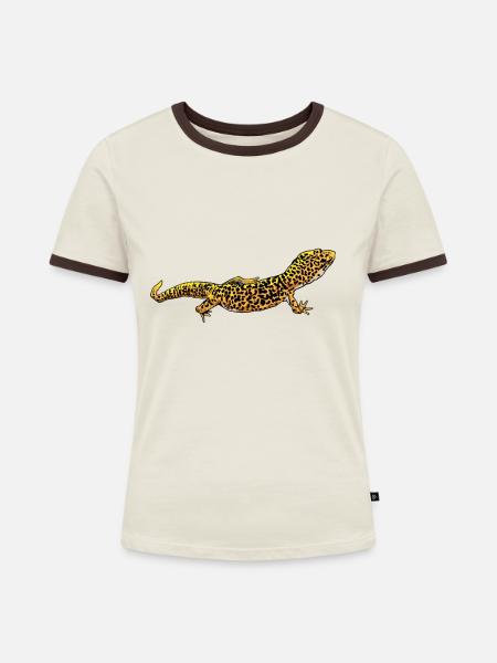 Zeichnung - Leopardgecko - Frauen Kontrast-T-Shirt - Off-White/Dunkelbraun
