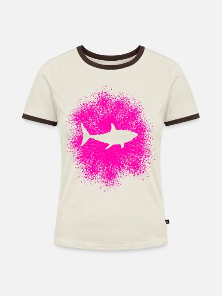Hai Haifisch im Meer - Frauen Kontrast-T-Shirt - Off-White/Dunkelbraun