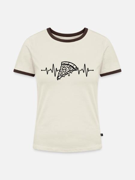 Pizza Herzschlag - Frauen Kontrast-T-Shirt - Off-White/Dunkelbraun