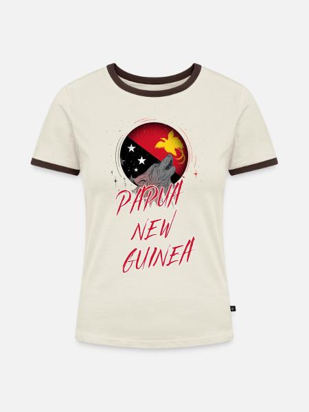 Papua-Neuguinea - Frauen Kontrast-T-Shirt - Off-White/Dunkelbraun