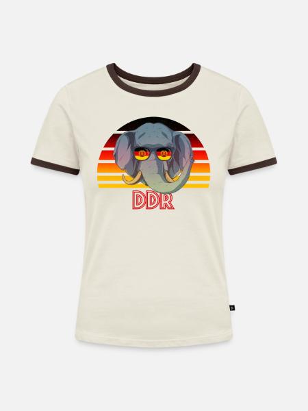 DDR - Frauen Kontrast-T-Shirt - Off-White/Dunkelbraun