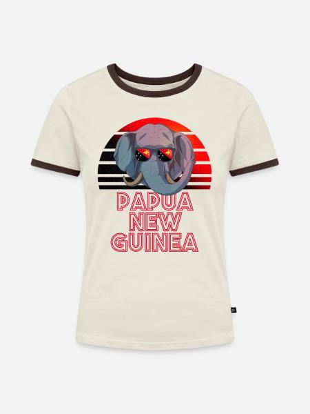 Papua-Neuguinea - Frauen Kontrast-T-Shirt - Off-White/Dunkelbraun