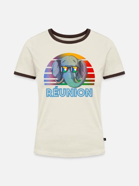 Réunion - Frauen Kontrast-T-Shirt - Off-White/Dunkelbraun