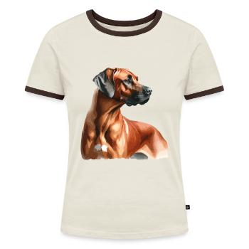Watercolor Rhodesian Ridgeback - Frauen Kontrast-T-Shirt - Off-White/Dunkelbraun - Vorne - AI Model Female 172 dark (172cm)