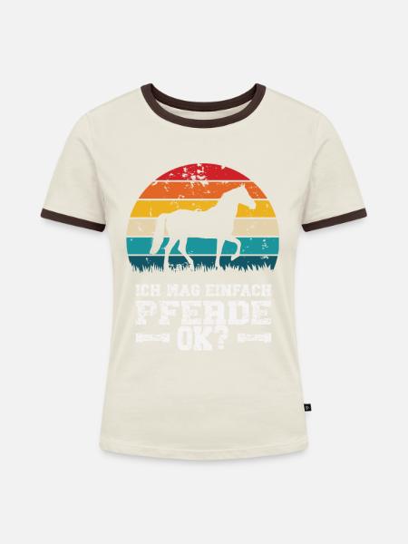 Ich mag Pferde - Frauen Kontrast-T-Shirt - Off-White/Dunkelbraun