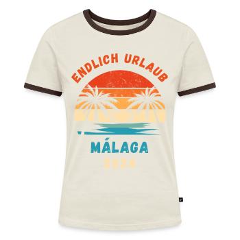 Málaga 2024 Andalusien Spanien Urlaub Malaga - Frauen Kontrast-T-Shirt - Off-White/Dunkelbraun - Vorne - AI Model Female 172 dark (172cm)