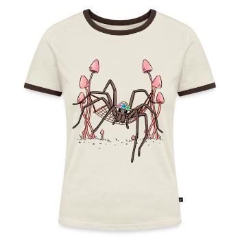 Spinne Spinnen abhängen Hängematte Spinnennetz - Frauen Kontrast-T-Shirt - Off-White/Dunkelbraun - Vorne - AI Model Female 172 dark (172cm)