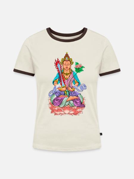 Buddhismus Gott Bodhisattva Akasagarbha - Frauen Kontrast-T-Shirt - Off-White/Dunkelbraun