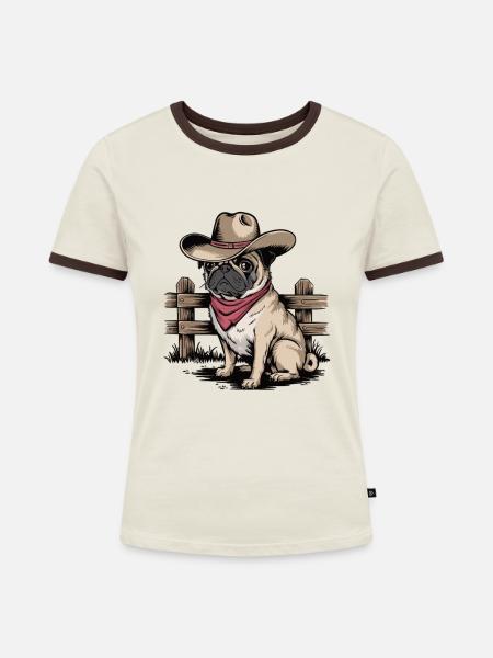 Cowboy Mobs - Frauen Kontrast-T-Shirt - Off-White/Dunkelbraun