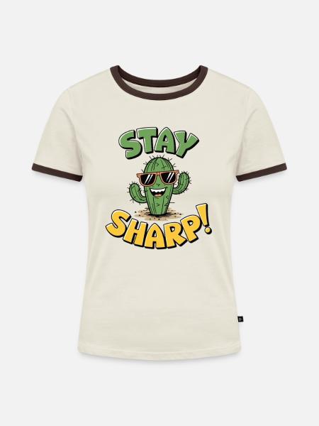 Stay Sharp Kaktus - Frauen Kontrast-T-Shirt - Off-White/Dunkelbraun