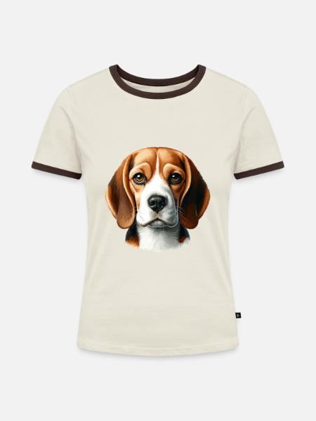 Hundegesicht - Beagle - Frauen Kontrast-T-Shirt - Off-White/Dunkelbraun