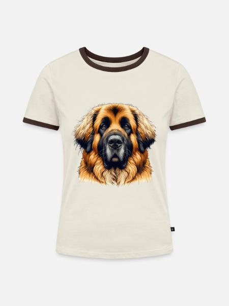 Hundegesicht - Leonberger - Frauen Kontrast-T-Shirt - Off-White/Dunkelbraun