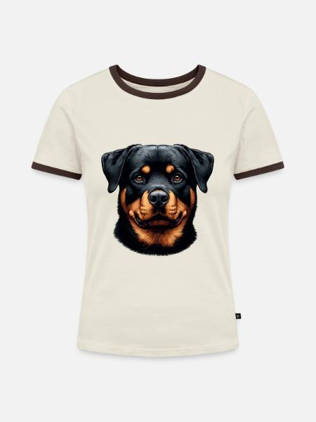 Hundegesicht - Rottweiler - Frauen Kontrast-T-Shirt - Off-White/Dunkelbraun