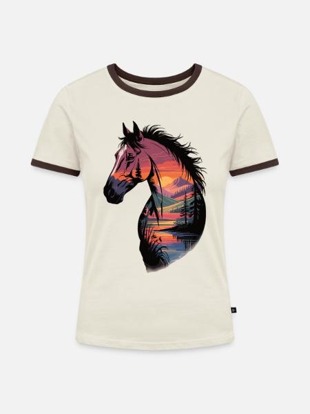 Wildpferd Landschaftskunst - Frauen Kontrast-T-Shirt - Off-White/Dunkelbraun
