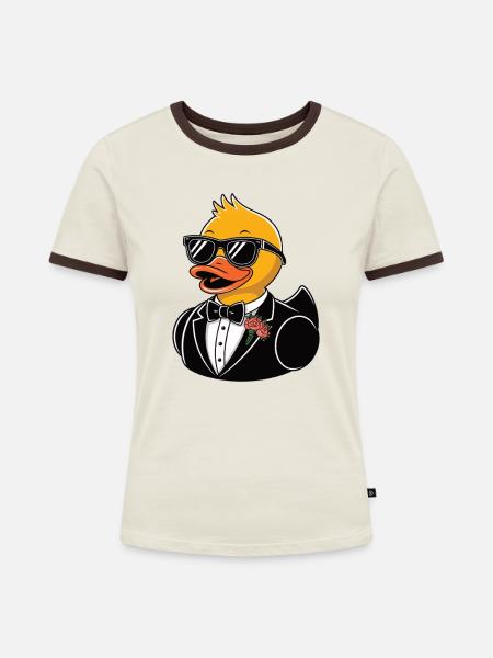 Gummiente Braeutigam - Frauen Kontrast-T-Shirt - Off-White/Dunkelbraun