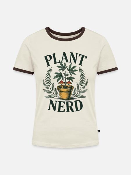 Plant Nerd – Cannabis Edition - Frauen Kontrast-T-Shirt - Off-White/Dunkelbraun