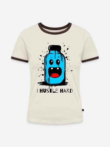 "I Hustle Hard" Flasche - Frauen Kontrast-T-Shirt - Off-White/Dunkelbraun