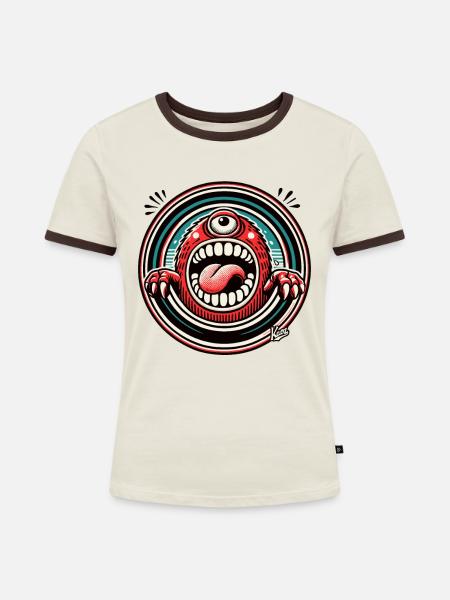 Verrücktes Lustiges Monster Cyclops - Frauen Kontrast-T-Shirt - Off-White/Dunkelbraun