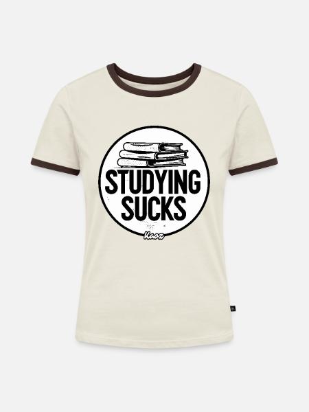 Lernen ist doof - Frauen Kontrast-T-Shirt - Off-White/Dunkelbraun