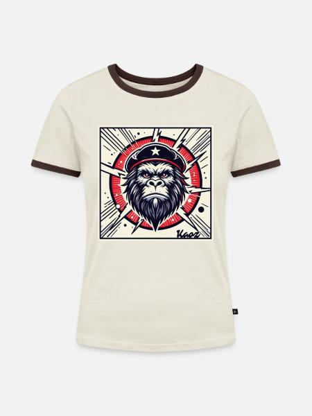 Revolutionärer Parodie Gorilla - Frauen Kontrast-T-Shirt - Off-White/Dunkelbraun