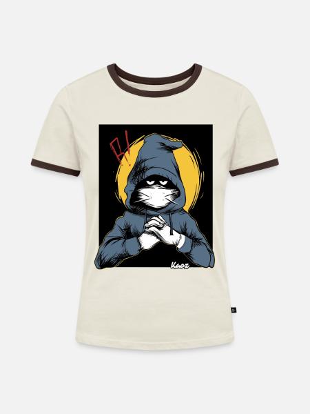 Verdächtiger in einem Kapuzenpullover - Frauen Kontrast-T-Shirt - Off-White/Dunkelbraun