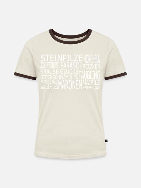 Pilze Sammeln - Frauen Kontrast-T-Shirt - Off-White/Dunkelbraun