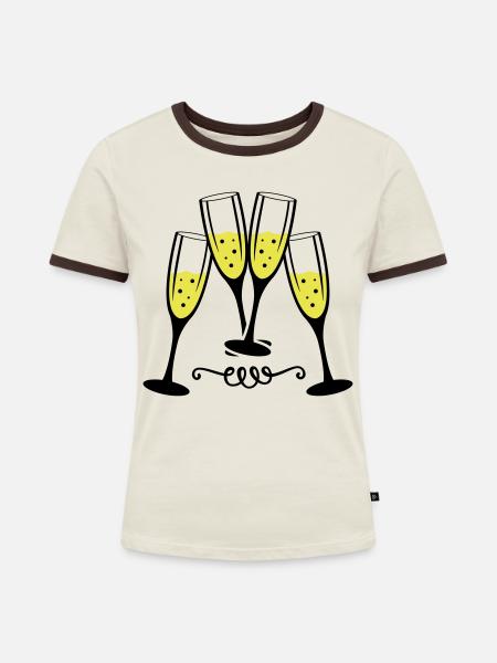 sekt glas anstossen - Frauen Kontrast-T-Shirt - Off-White/Dunkelbraun