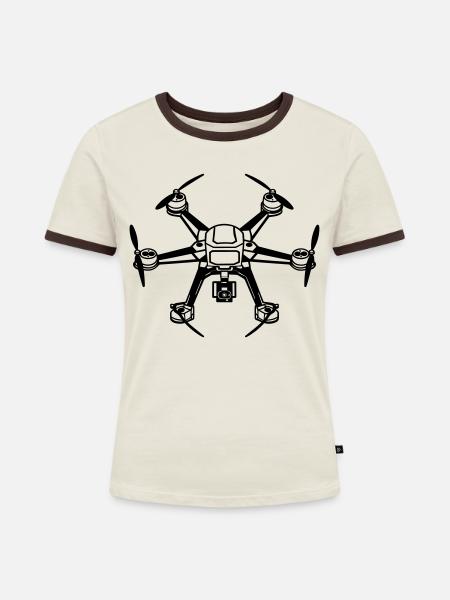Drohne - Frauen Kontrast-T-Shirt - Off-White/Dunkelbraun