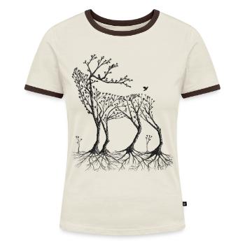 Wald-Hirsch in schwarz - Frauen Kontrast-T-Shirt - Off-White/Dunkelbraun - Vorne - AI Model Female 172 dark (172cm)