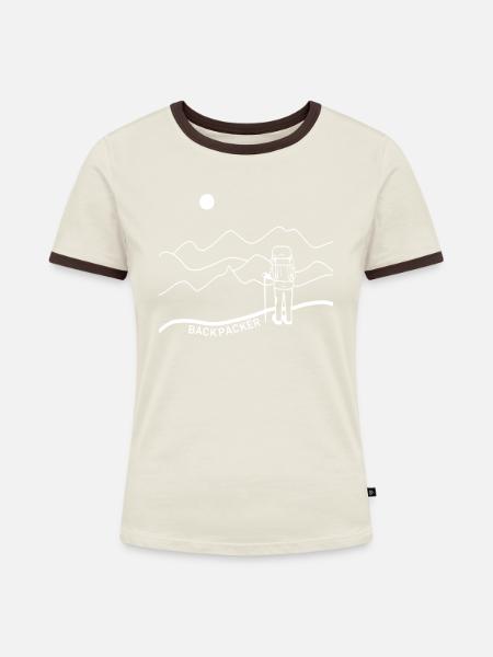 Backpacker Backpack Sonne Berge - Frauen Kontrast-T-Shirt - Off-White/Dunkelbraun