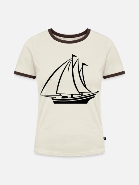 Segelschiff - Frauen Kontrast-T-Shirt - Off-White/Dunkelbraun