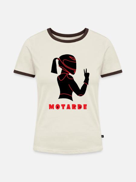 Biker - Frauen Kontrast-T-Shirt - Off-White/Dunkelbraun