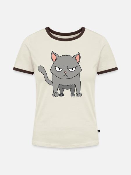 Katze wütend - Frauen Kontrast-T-Shirt - Off-White/Dunkelbraun